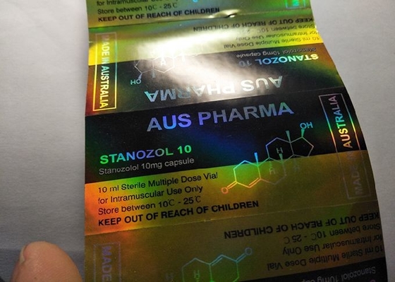 La fiole en verre de couleur d'hologramme d'or marque les labels de bouteille de pharmacie d'Aus Pharma Design