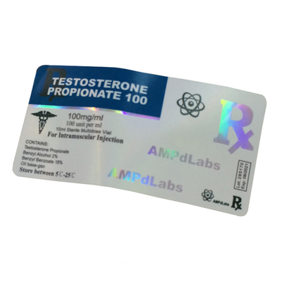 Étiquettes de flacon en verre pour les médicaments à l' injection de propionate de test 25x60mm Matériau d' hologramme laser