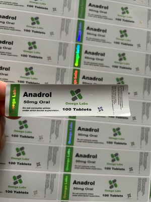 Anadrol Comprimés oraux Étiquettes PAPER/PET/PVC Matériau pour les bouteilles en plastique de 50 mg