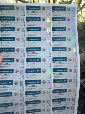 Étiquettes de flacons en verre de peptide de tirzépatide 40 mg avec conception personnalisée