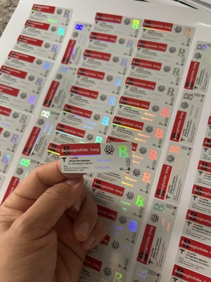 Étiquette du flacon de semaglutide de 1 mg 5x2 cm Hologramme effet laser 2 ml 3 ml Étiquette du flacon