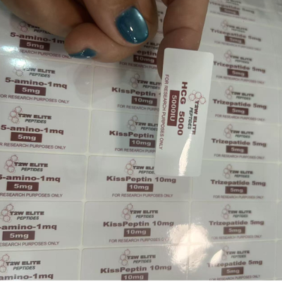 Étiquettes de flacons en verre finition brillante pour usage pharmaceutique