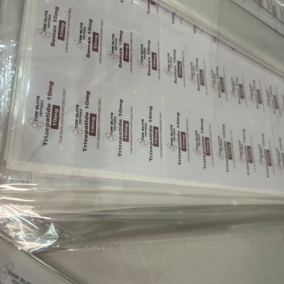 Étiquettes de flacons en verre finition brillante pour usage pharmaceutique