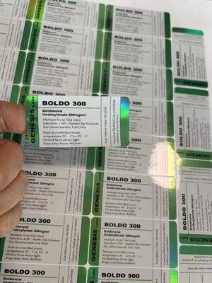 customized Test e 250mg laser PET 10ml glass vial labels