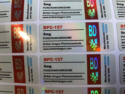 Étiquettes de bouteille de peptide stérile à injection de 2 ml en plastique PET carré Finition brillante Eco-friendly Pour bpc