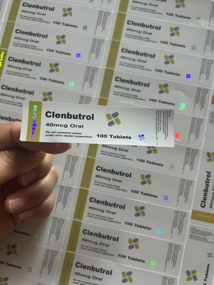Clen 40mcg Orals Étiquettes de bouteille de médicament Étiquette de pharmacie avec effet laser